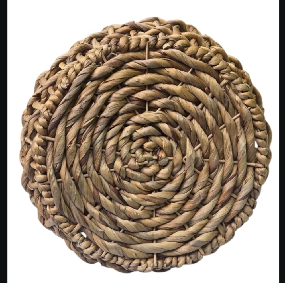 13.8" x 11.8" Decorative Water Hyacinth Basket with Leather Handles Natural - Picture 5 of 5
